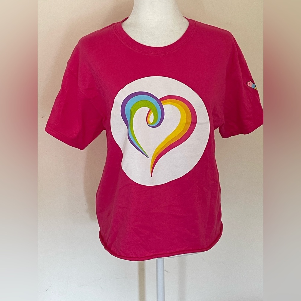 Care Bears Unlock The Magic Heart rainbow crop medium tee shirt in pink